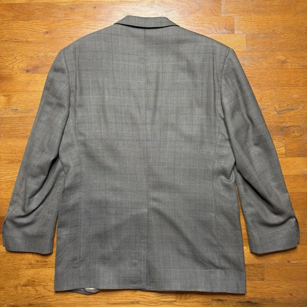 Jos A Bank Executive Collection Blazer 44L Plaid Tan Blue Silk Wool Sport Coat